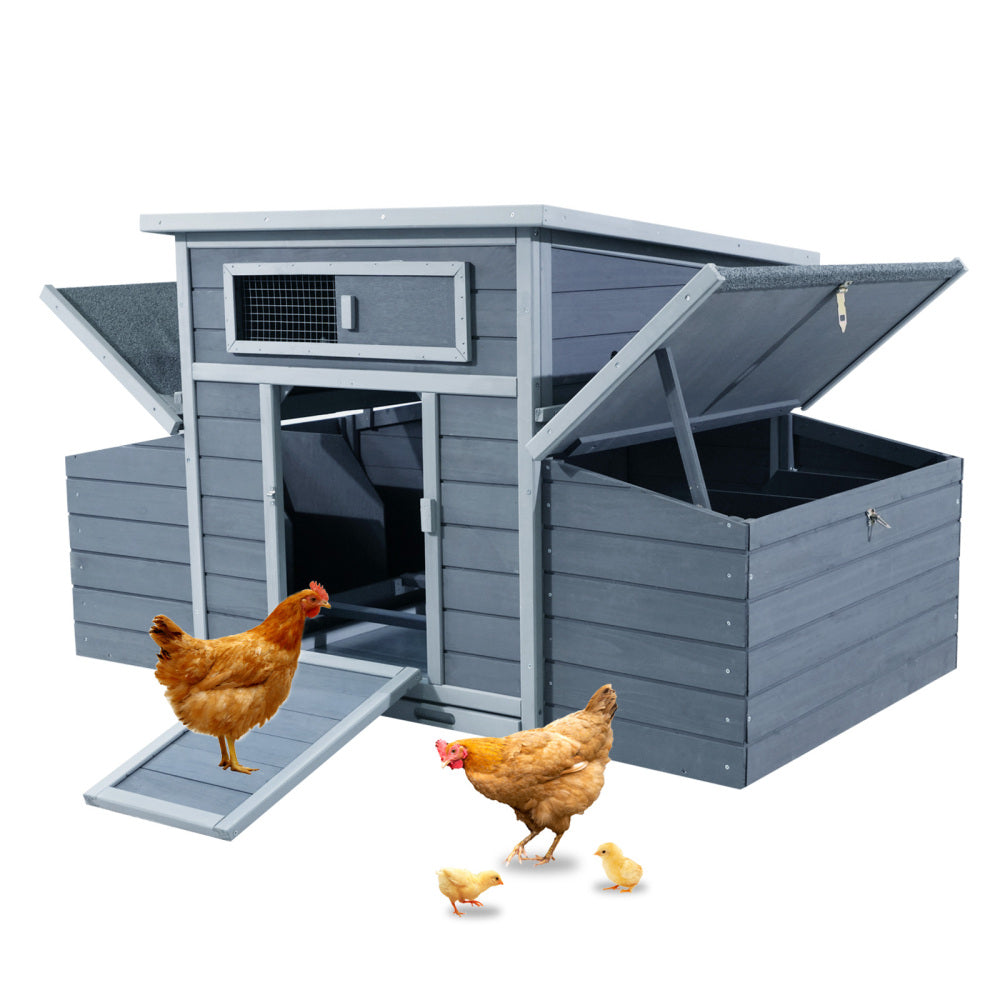 Large Wooden Chicken Coop Outdoor Hen House Poultry Cage for Outdoor with 2 Sides Nesting Boxes