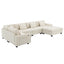Chenille U Shaped Sectional Sofa with Ottoman, Storage, Cup Holders, and USB Ports, Off White, 128*67'