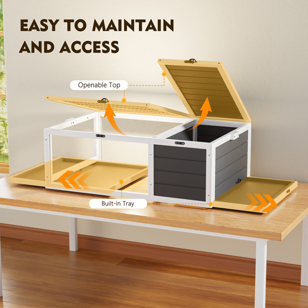 39.5＂Wood Tortoise House Indoor Turtle Habitat Reptile Cage for Small Animals Lizards, Geckos, with 2 Removable Waterproof Tray