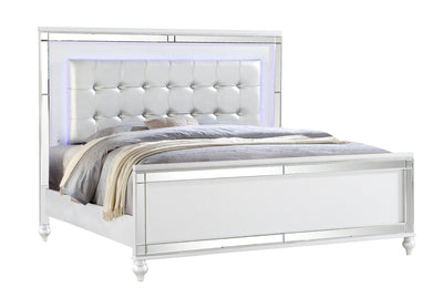 Full Size Upholstered LED Bed made with wood in White Color