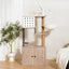 Cat Tree with Litter Box Enclosure - Modern Cat Condo with Scratching Posts, Feeding Bowl & Removable Pompom Sticks, Gray