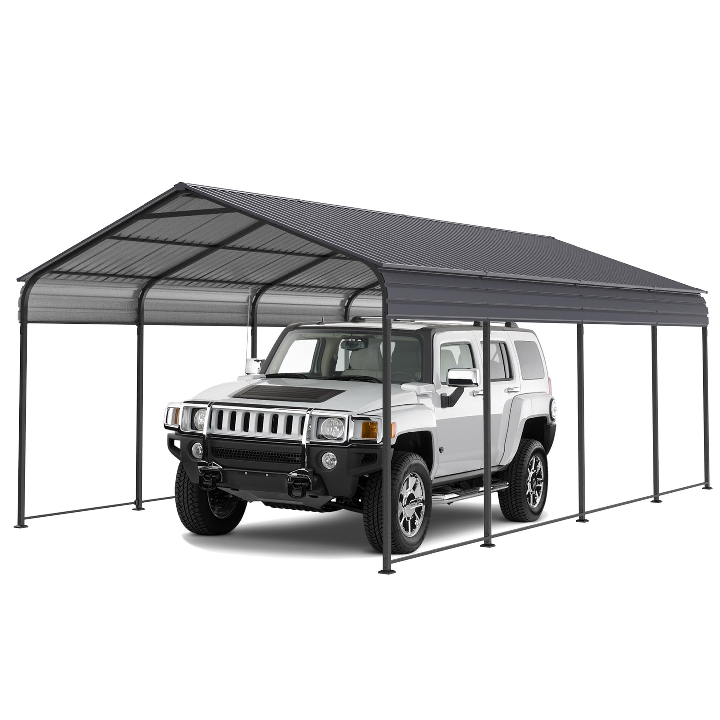 Metal Carport 12x20 ft Heavy Duty with Galvanized Steel Roof, Metal Garage Canopy with Galvanized Steel Roof & Frame, Car Tent Outdoor Storage Shed for Car, Boats and Truck - Gray