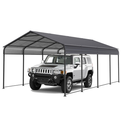 Metal Carport 12x20 ft Heavy Duty with Galvanized Steel Roof, Metal Garage Canopy with Galvanized Steel Roof & Frame, Car Tent Outdoor Storage Shed for Car, Boats and Truck - Gray