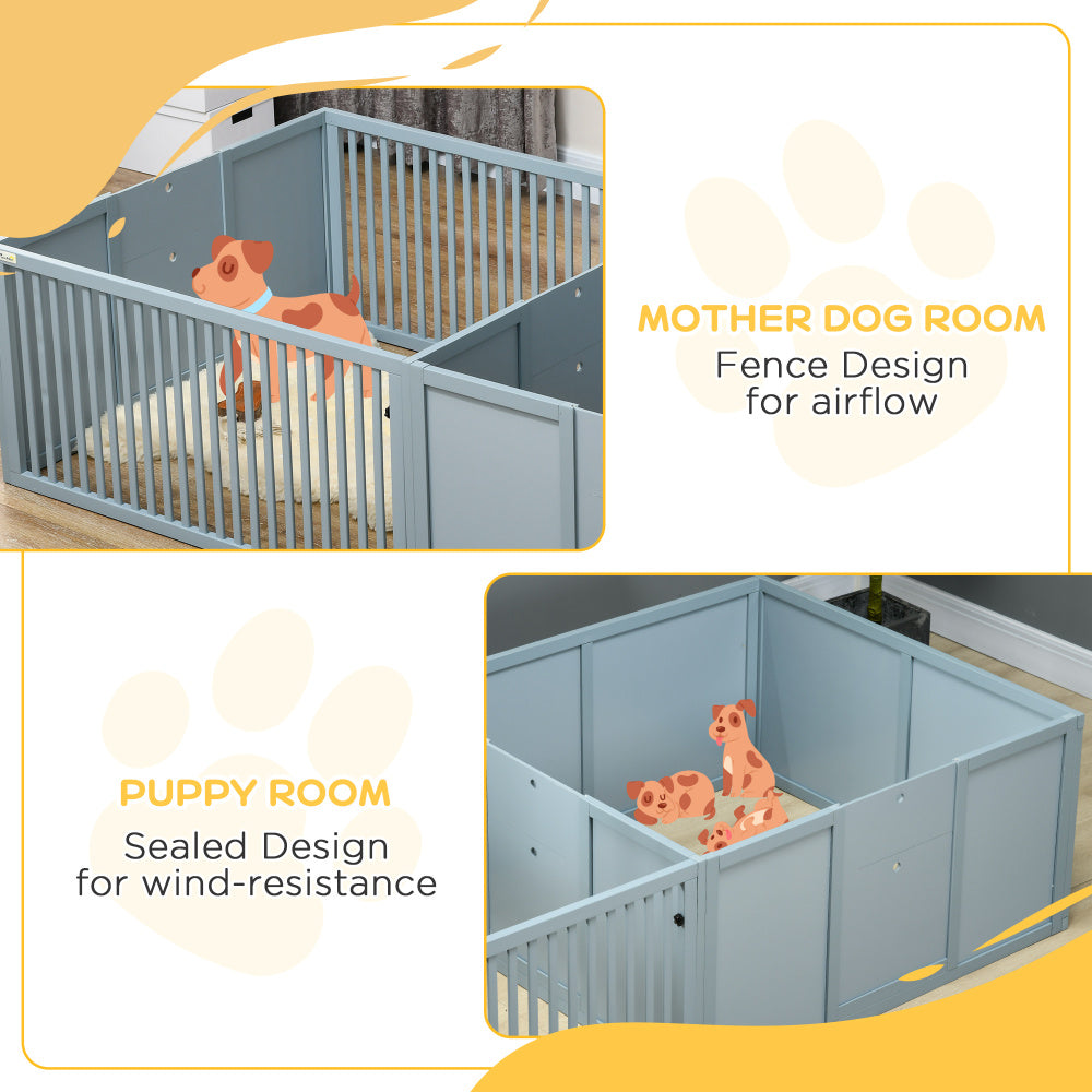 PawHut Whelping Box for Dogs Built for Mother's Comfort, Dog Whelping Pen with Removable Doors, Puppy Playpen for Indoors, Newborn Puppy Supplies & Essentials, 81" x 39" x 20", Gray