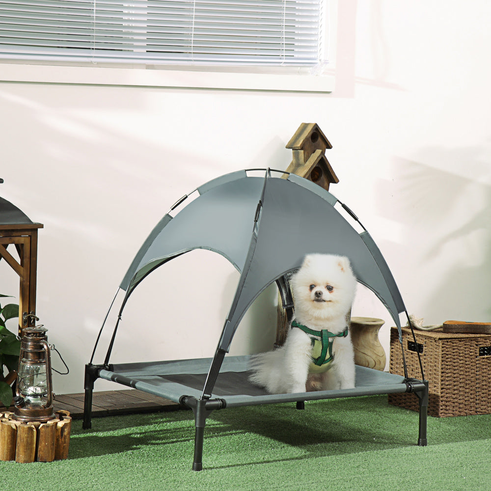 PawHut Elevated Portable Dog Cot Pet Bed With UV Protection Canopy Shade, 30 inch, Gray
