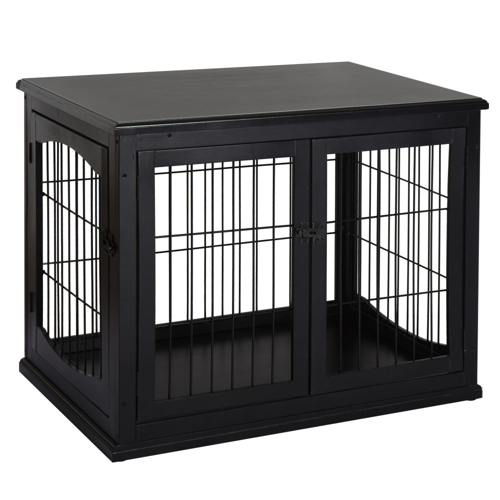 PawHut Dog Crate Furniture, Small Dog Cage End Table with Two Opening Sides, Lockable Door, Puppy Kennel Indoor, Cute and Decorative, Black