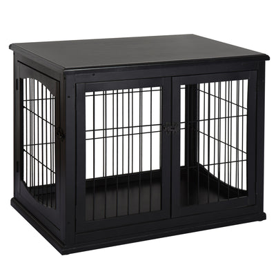 PawHut Dog Crate Furniture, Small Dog Cage End Table with Two Opening Sides, Lockable Door, Puppy Kennel Indoor, Cute and Decorative, Black