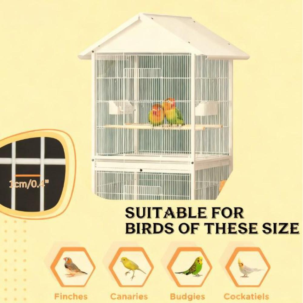 Convenient Bird Cage,Metal Bird Cage Feeder with Rolling Stand Perches Food Containers Doors Wheels