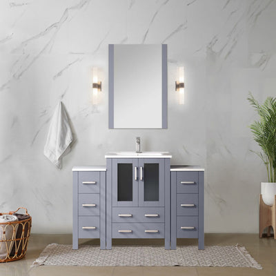 Dark Grey Single Bath Vanity 48 in. W x 18.25 in. D, with Side Cabinets, White Ceramic Top, and Faucet Set
