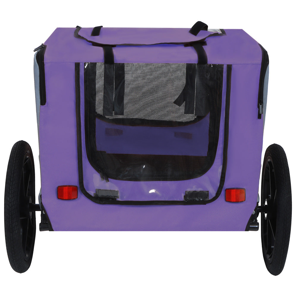Outdoor Heavy Duty Collapsible Pet Bike Trailer with 16-Inch All-Terrain Wheels & Universal Hitch – Foldable Dog/Cargo Carrier Cart for Bicycles, purple