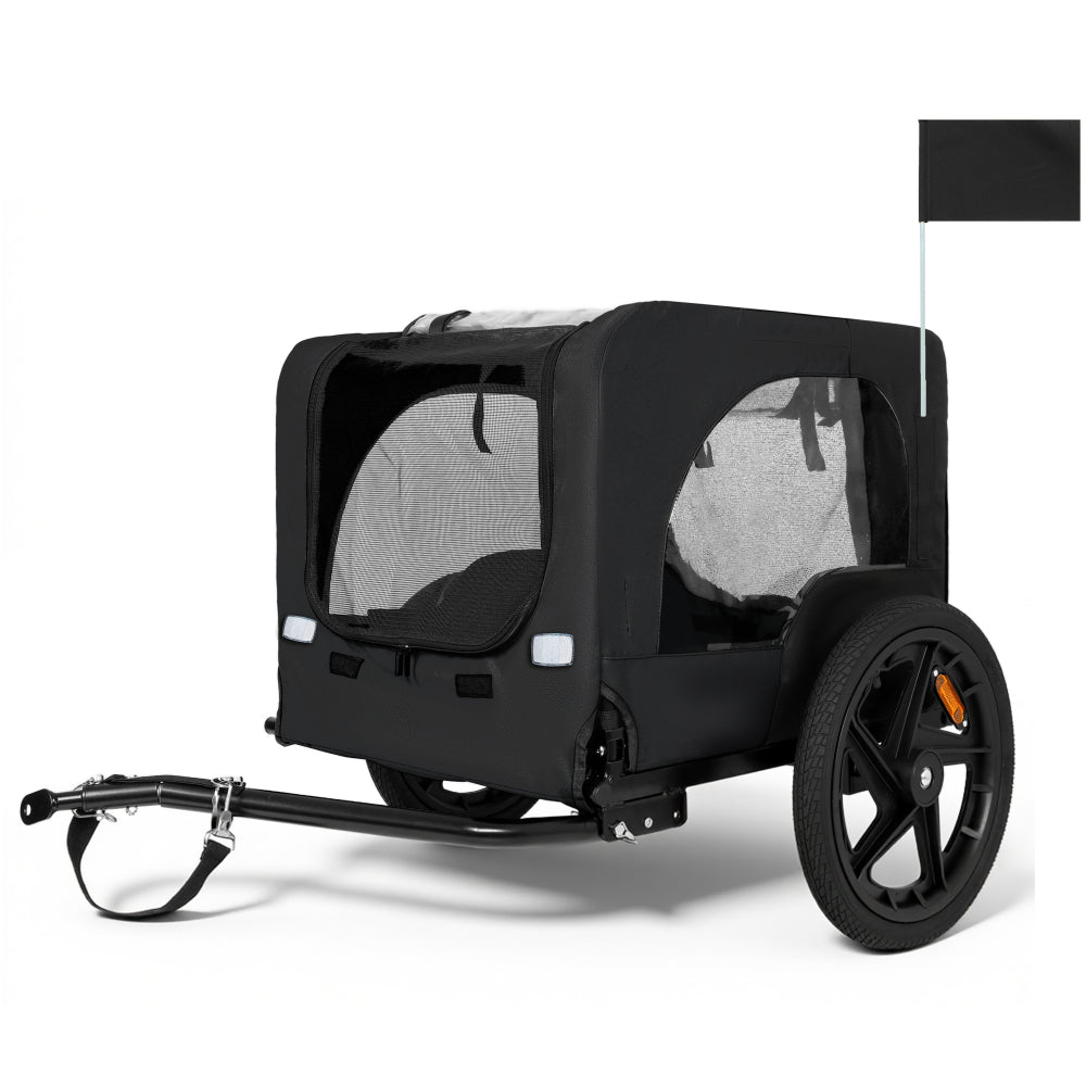 Outdoor Heavy Duty Collapsible Pet Bike Trailer with 16-Inch All-Terrain Wheels & Universal Hitch – Foldable Dog/Cargo Carrier Cart for Bicycles, black