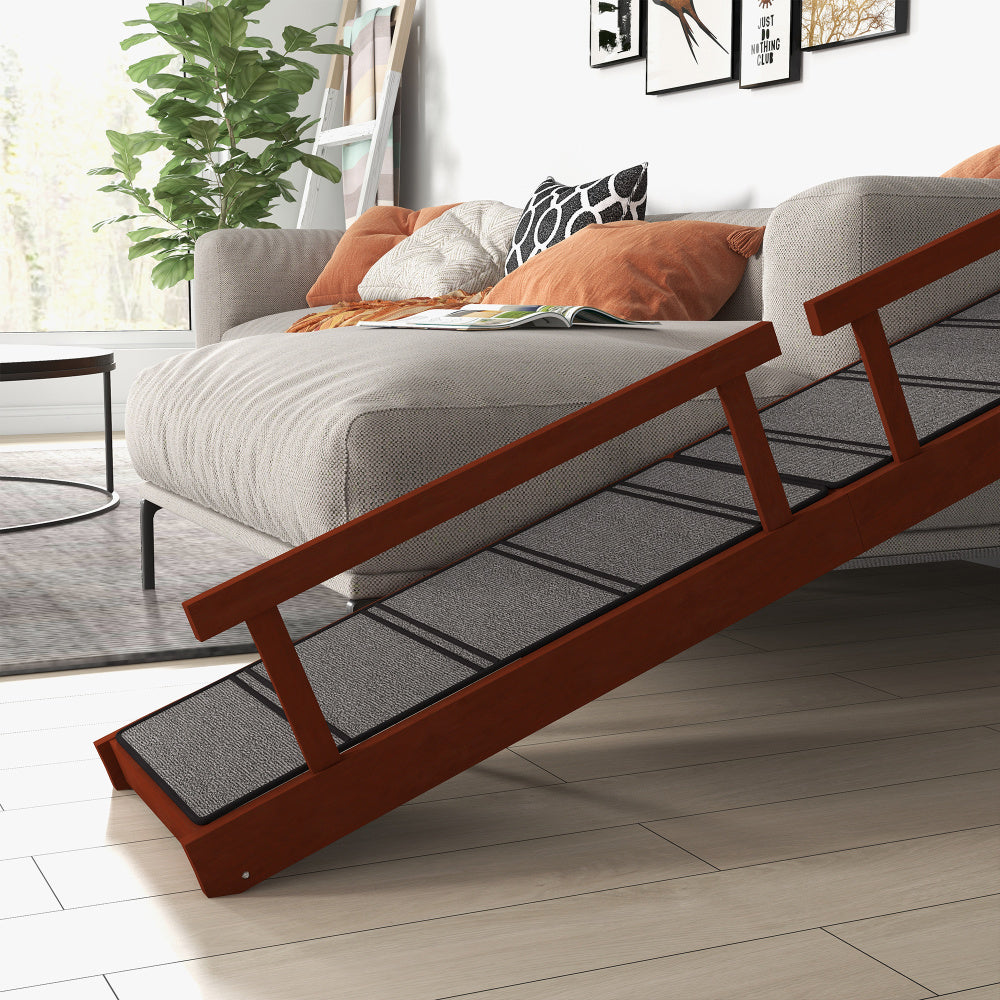 Wooden Dog Ramp with Removable Guardrails, Non-Slip Surface, Brown
