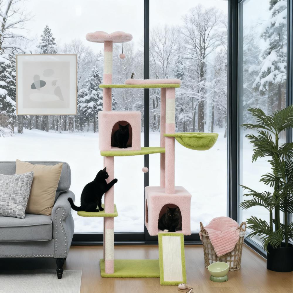 Large Cat Tower with Scratching Post & Board 74" Flower Cat Tree