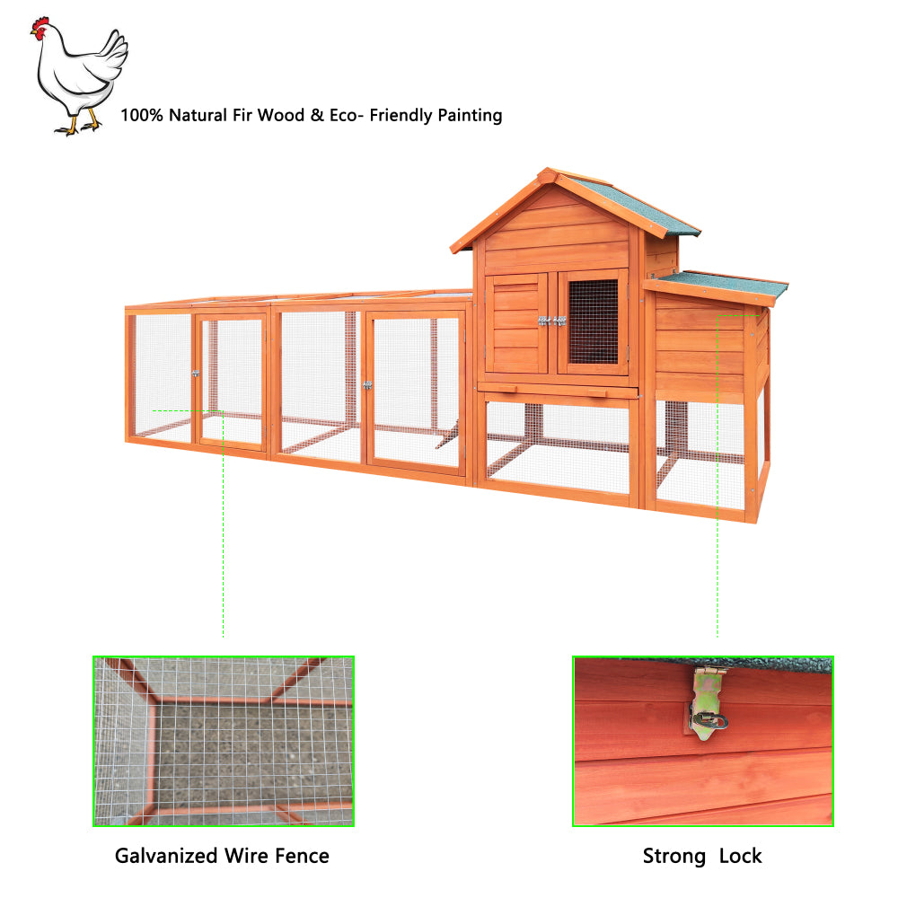 122＂Large Wooden Chicken Coop,Outdoor Hen House with Nesting Box ,Wire Fence Poultry Cage