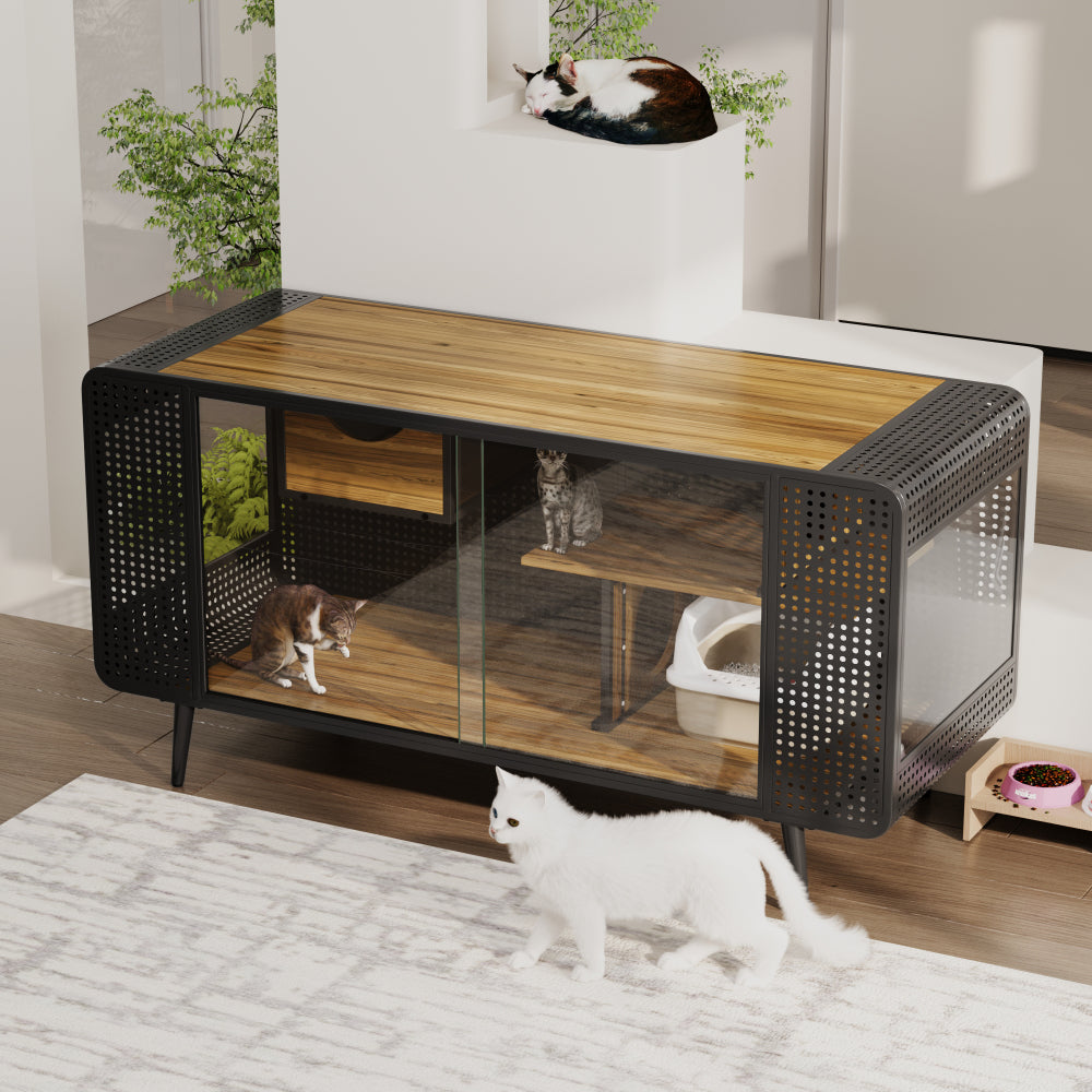 55.12 "Spacious Cat House with Tempered Glass, for Living Room, Hallway, Study and Other Spaces