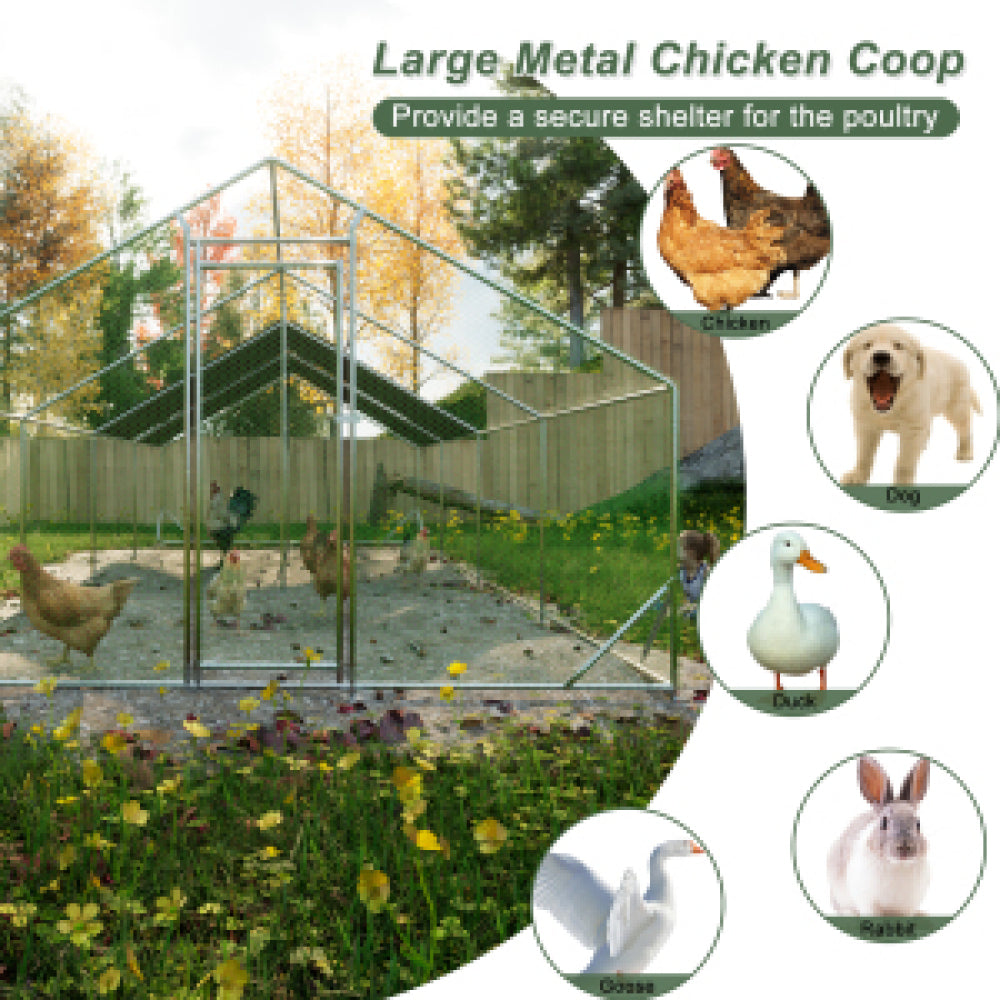 Large Metal Chicken Coop, Walk-in Chicken Run,Galvanized Wire Poultry Chicken Hen Pen Cage, Rabbits Duck Cages with Waterproof and Anti-Ultraviolet Cover for Outside(10' L x 26 W x 6.56' H)