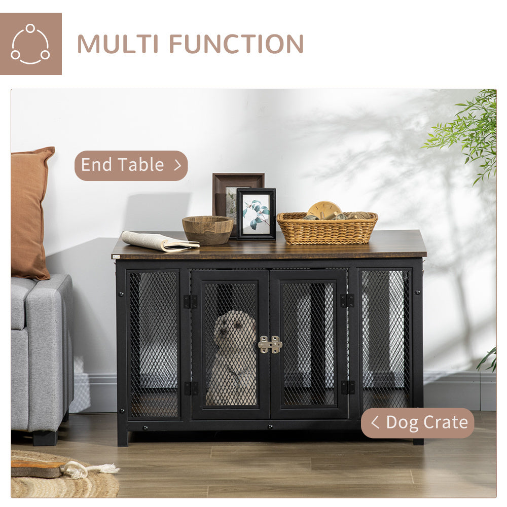 PawHut Furniture Style Dog Crate with Openable Top, Big Dog Crate End Table, Puppy Crate for Small Dogs Indoor, Spacious Interior, Pet Kennel, Brown, Black