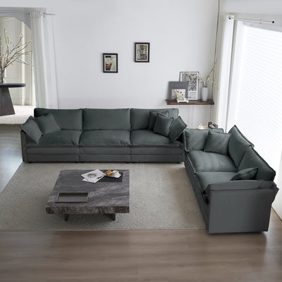 Sofa Set of 2 Chenille Couch, 2+3 Seater Sofa Set Deep Seat Sofa, Modern Sofa Set for Living Room, Gray Chenille