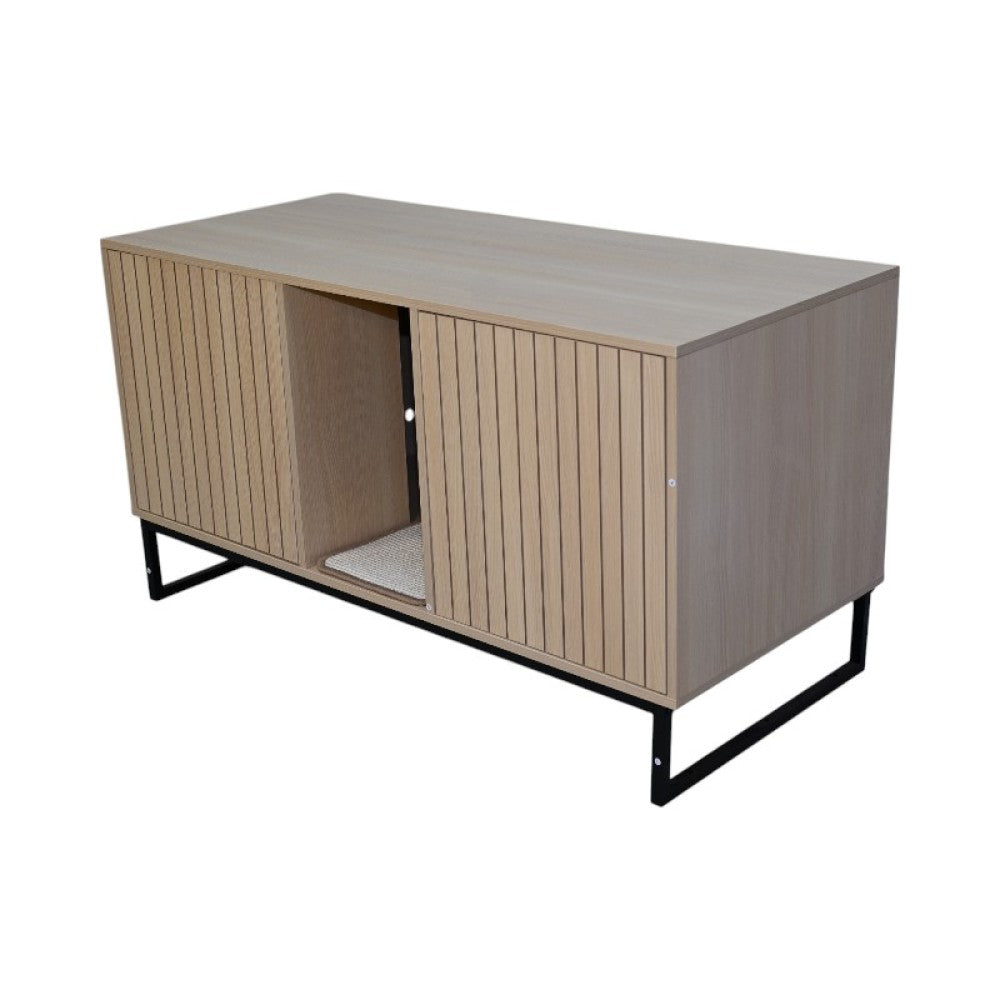 Modern Wooden Cat House with Scratching Mat - 47.64" x 21.46" x 25.98", 76.4 lbs