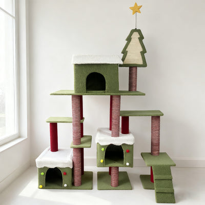 Wide Christmas Cat Tree Tower for Indoor Cats