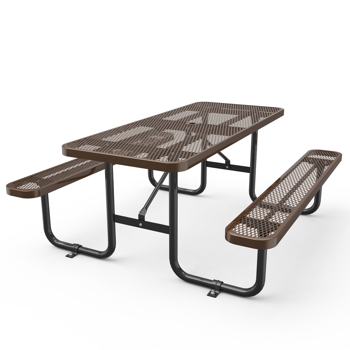 72' Expanded Metal Rectangular Picnic Table, Brown