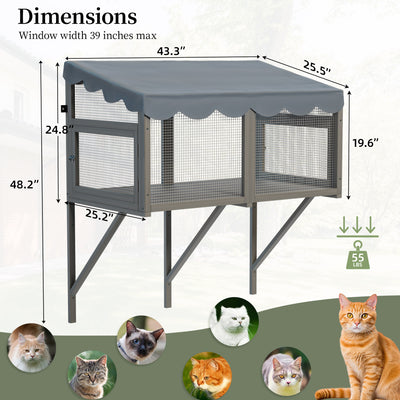 Cat Catio, Window Box Enclosure for Indoor Cats, Wooden Window Perch House, Expandable for Multi Kittens, Secure Comfortable Outdoor Haven for Pets