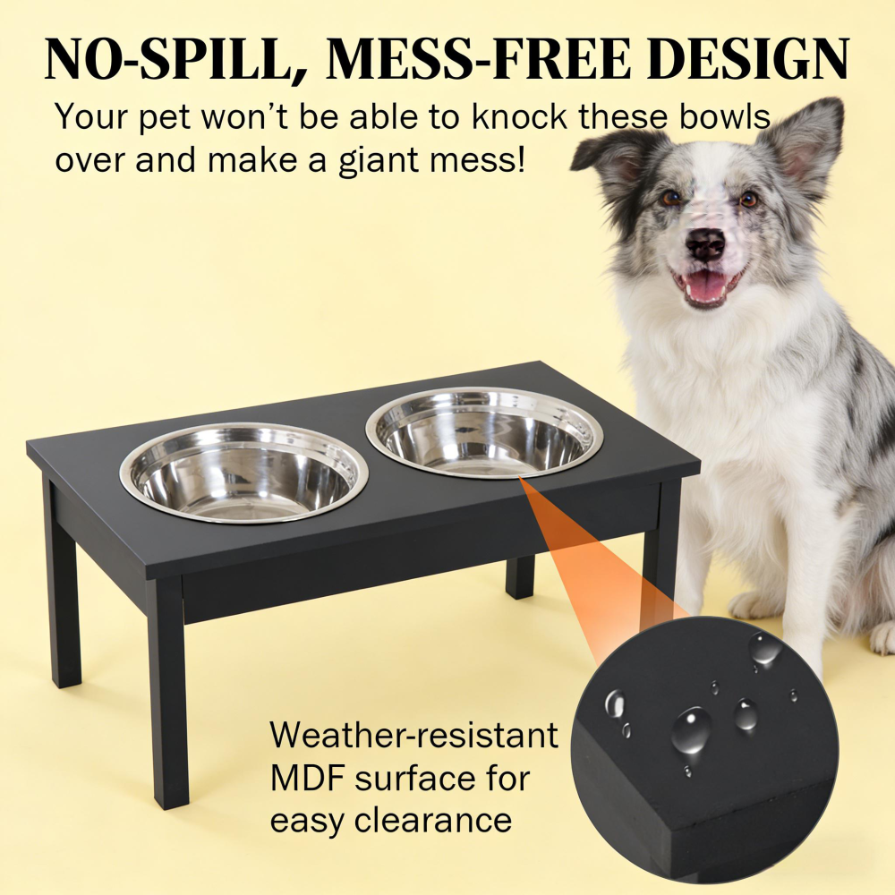 Black Pet Feeder Stand,Wooden Dog Food Bowls Stand