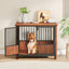 31.5'' Walnut Fluted Wood Furniture Style Dog Crate for small & Medium Dogs - Double Door Design, Decorative Pet House & Indoor Side End Table.