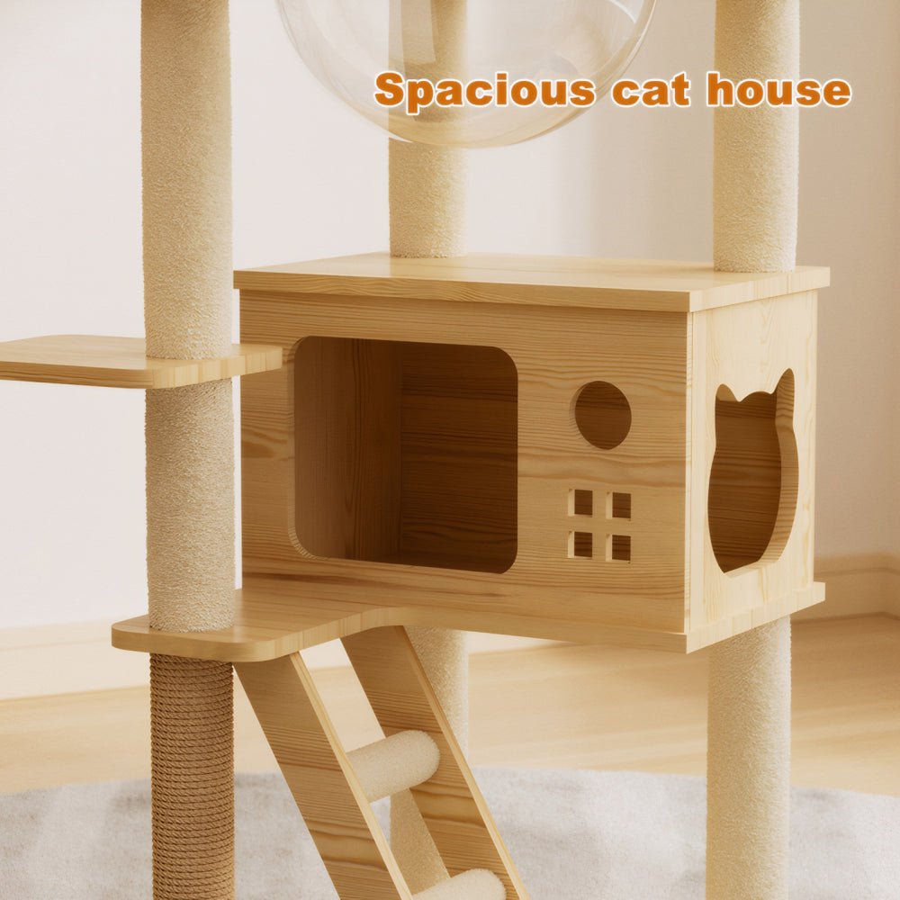 48.8" Modern Cat Tower, Wood Cat Tree Tower for Indoor Cats, Cat Treewith Sisal-Covered Scratching Posts and Top Perch, Cat Condo with Acrylic Hammock for Small Large Cats