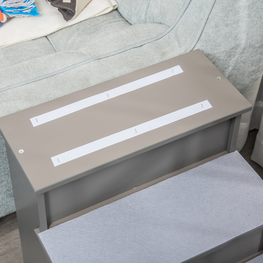 PawHut Pet Stairs, Small Pet Steps with Cushioned Removable Covering for Dogs and Cats Up To 22 Lbs., Grey