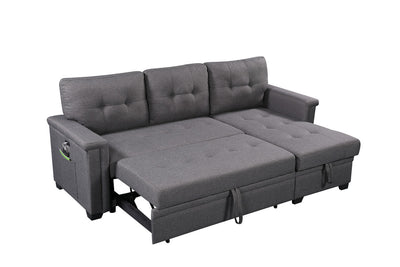 Ashlyn 84' Dark Gray Reversible Sleeper Sectional Sofa with Storage Chaise, USB Charging Ports and Pocket