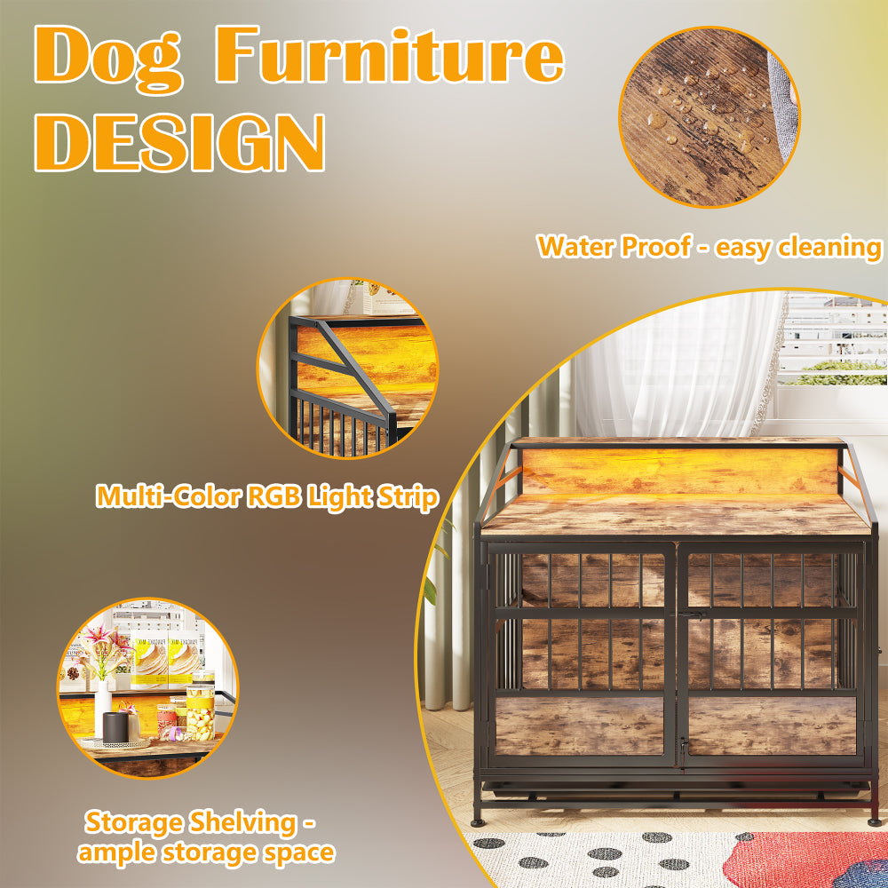 Multi-function Furniture Style Dog Crates with Storage, Dog Crate Furniture Large Wooden Dog Kennel with Double Doors, for Large/Medium Dog Indoor, Brown