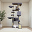 84.6 in Dark Gray Cat Tree Tower with Wide Base, 3 Large Hinding Condo,  11 Sisal Scratching Post, Sisal Scratching Ladder,  2 Hammocks, Large Top Platform,  Many landing Perch and Interactive toy