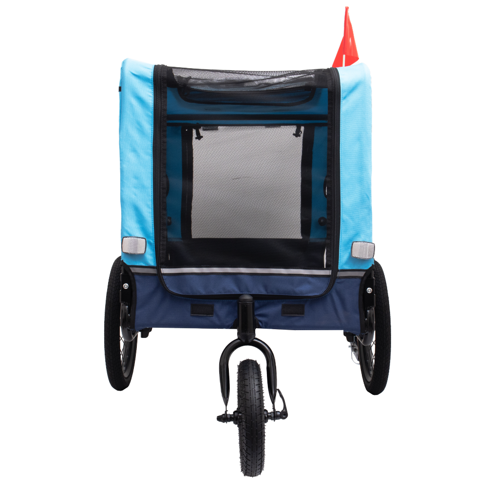 2-in-1 Bike Trailer & Push Cart for Pets - Detachable Bike Hitch & Push Handle Included - All-Terrain Wheels, Quick Release Wheel, Non-Slip Floor, Internal Leash, Holds Pets Up to 88 lbs, Blue