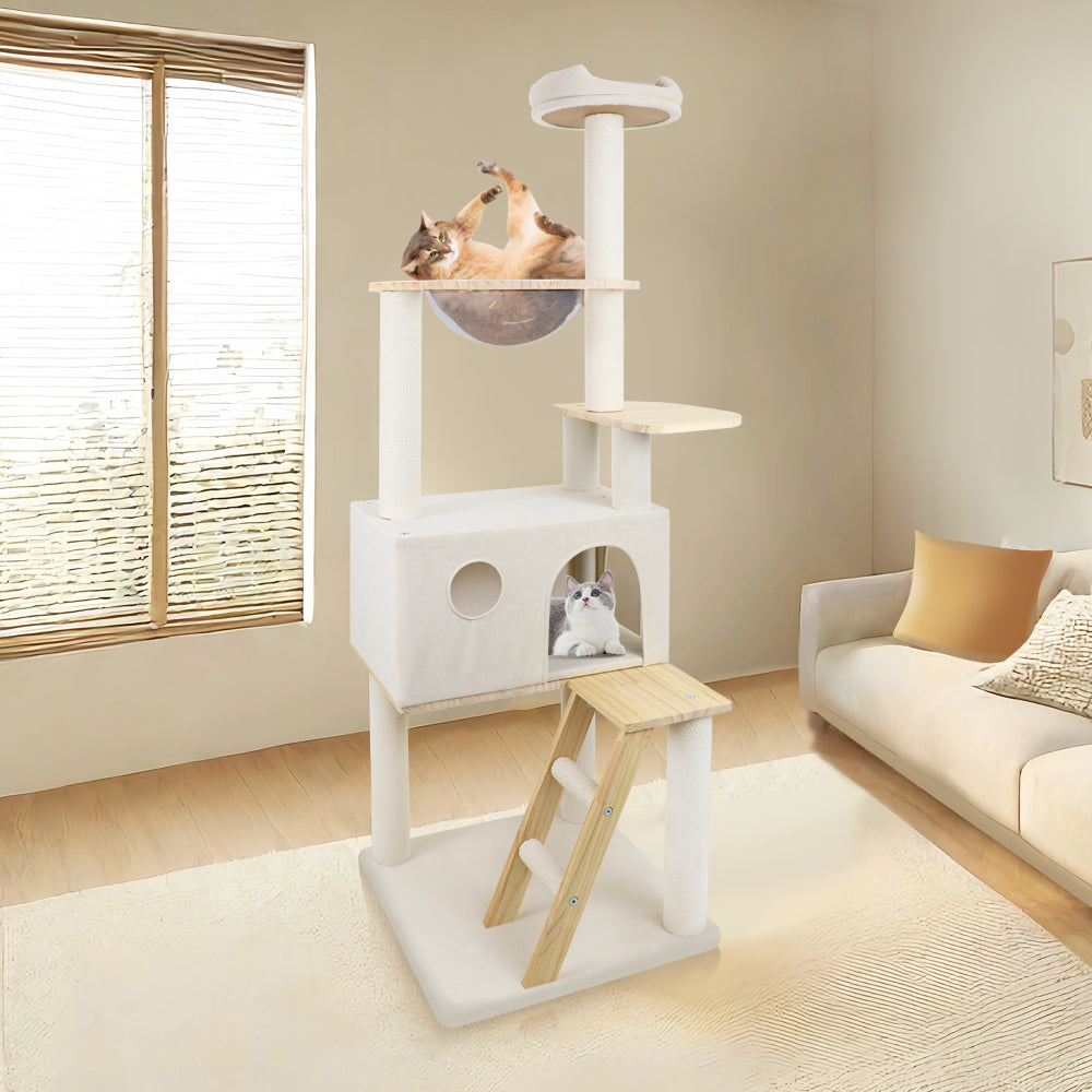 wood cat tree with large condo wood ladder and transparent spacecraft 165cm