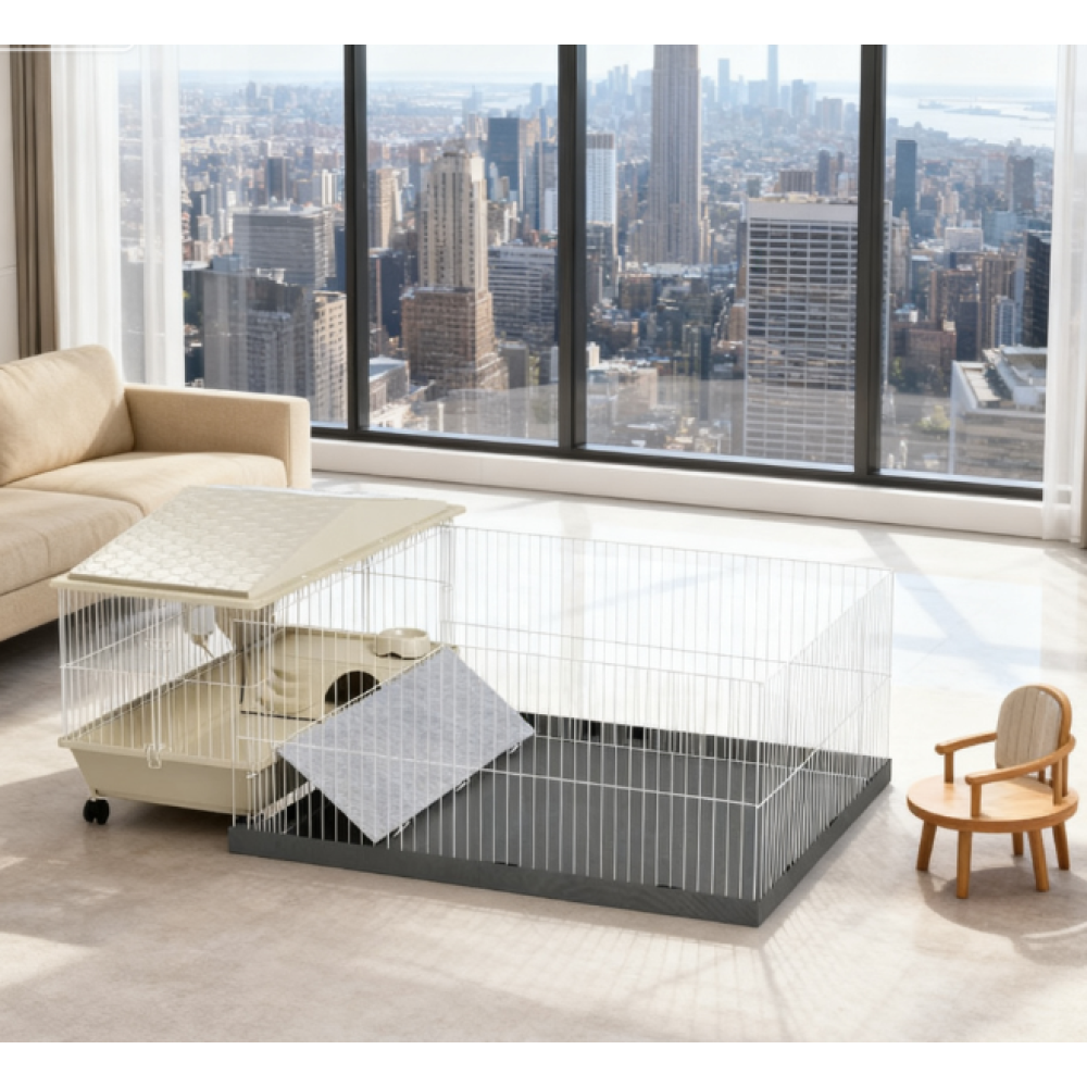 Small Animal Cage with Removable Pet Playpen,  with Waterproof Pad, Hay Feeder, Water Bottle, Food Dish