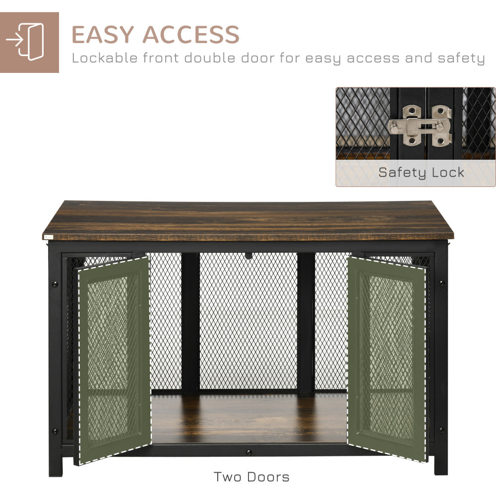 PawHut Furniture Style Dog Crate with Openable Top, Big Dog Crate End Table, Puppy Crate for Small Dogs Indoor, Spacious Interior, Pet Kennel, Brown, Black