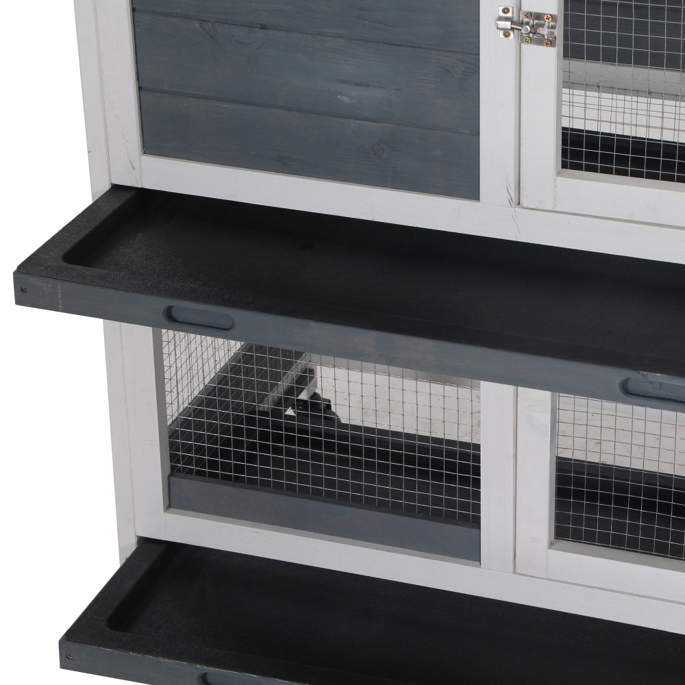 PawHut Wooden Rabbit Hutch Bunny Hutch Elevated Pet House Cage Small Animal Habitat with No Leak Tray Lockable Door Openable Top for Indoor 57.75" x 18" x 32.5" Grey