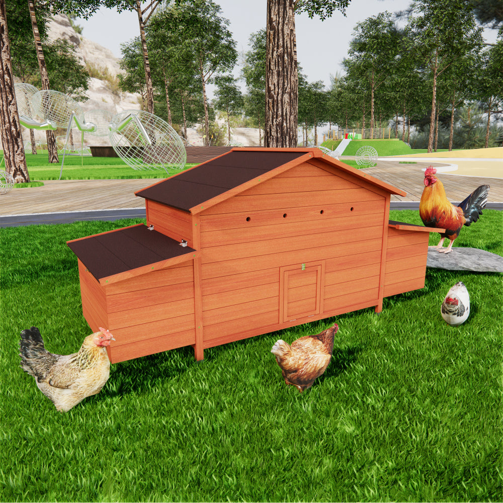 Large Wooden Chicken Coop Outdoor Hen House Poultry Cage for Outdoor with 2 Sides Nesting Boxes,2 Free-range Doors Leakproof Tray