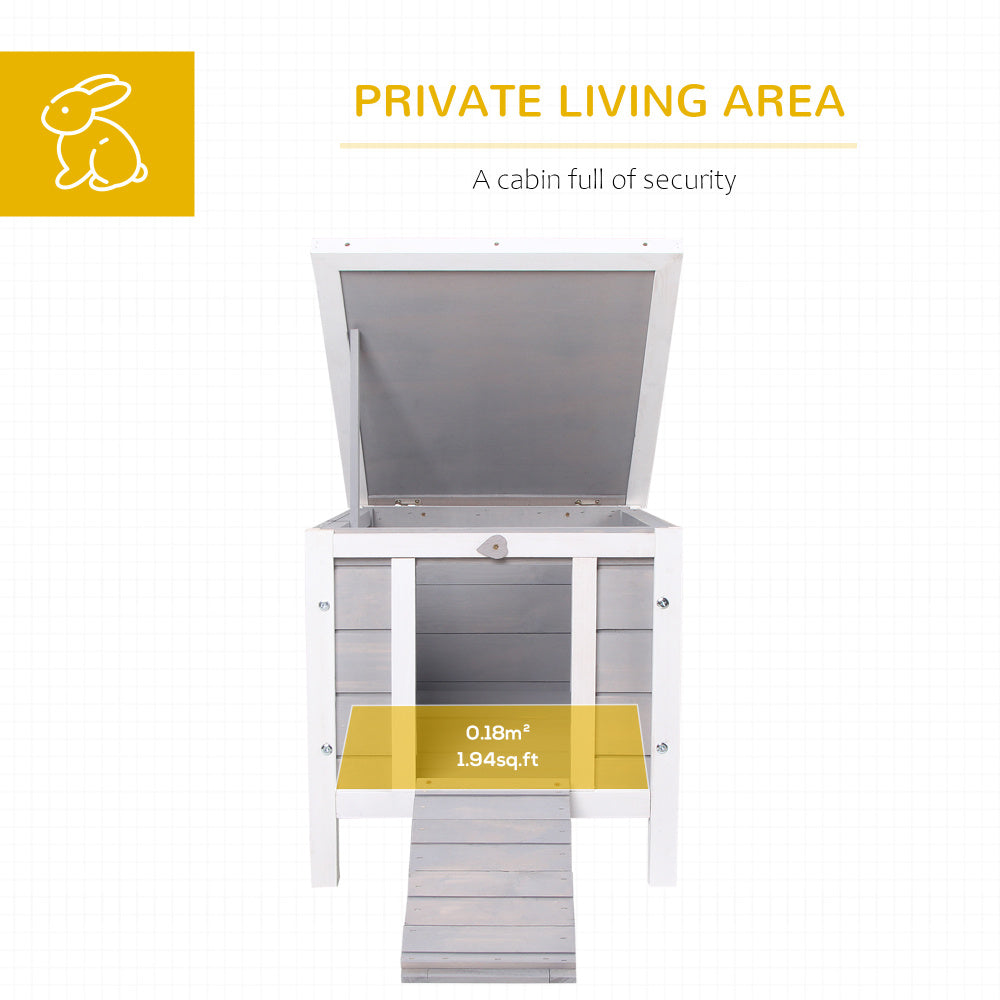 PawHut Small Wooden Rabbit Hutch, Bunny/Guinea Pig Cage, with Openable & Waterproof Roof, Gray