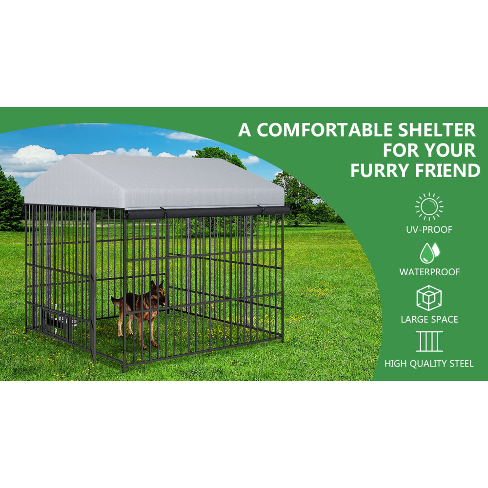 Large Dog Kennel Outdoor Pet Pens Dogs Run Enclosure Animal Hutch Metal Coop Fence with Roof Cover(6.6'L x 6.6'W x 6.4'H)