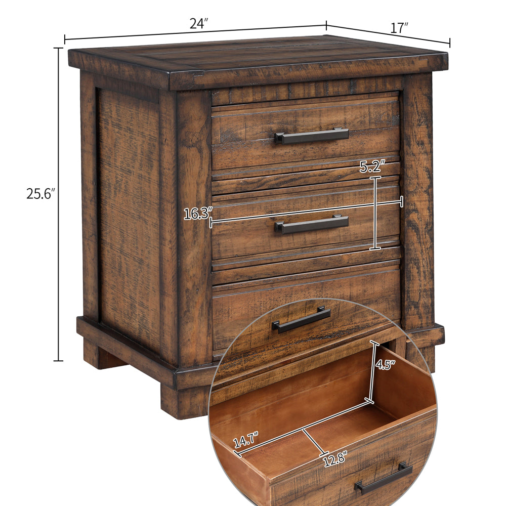 SunJet Rustic Three Drawer Reclaimed Solid Wood Farmhouse Nightstand (old sku:WF298401AAD)