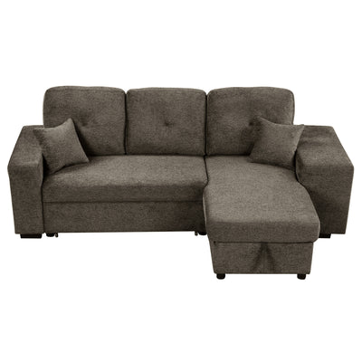 Reversible Sleeper Sectional Sofa Bed with Side Shelf and 2 Stools, Pull-Out L-Shaped Sofa Bed, Corner Sofa-Bed with Storage Chaise, Knox Charcoal Velvet