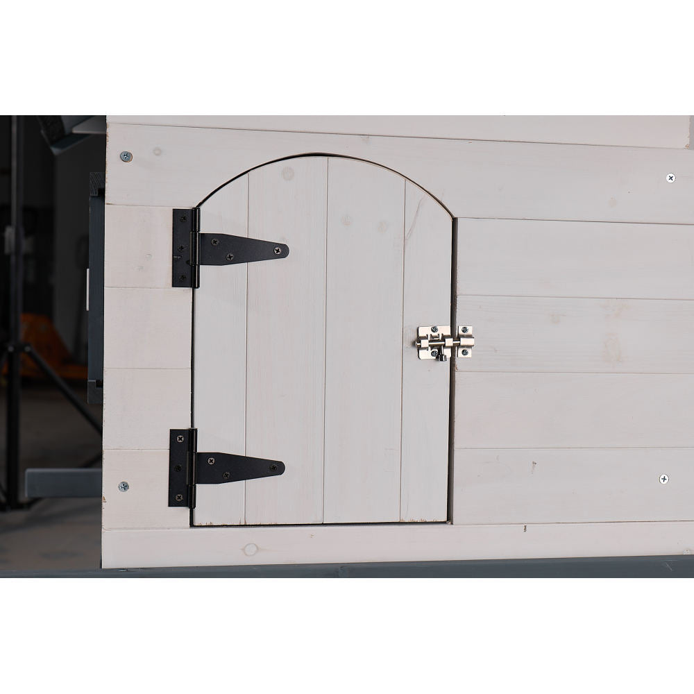 53-inch double-tier wooden outdoor/indoor waterproof chicken coop and rabbit hutch complete with a roof, stairs, and a removable cleaning tray; suitable for small to medium pets.