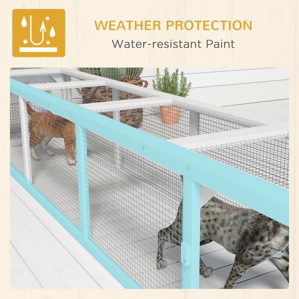 PawHut Outdoor Cat Tunnel with Extendable Design, 79" L Wooden Cat Run with Weather Protection, Connecting Inside and Outside, for Deck Patios, Balconies, White