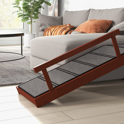 PawHut Dog Ramp, Dog Stairs for Small, Medium & Large Dogs, Pet Ramp for Bed or Couch with Removable Guardrails, Non-Slip Surface, 49" Long, Brown