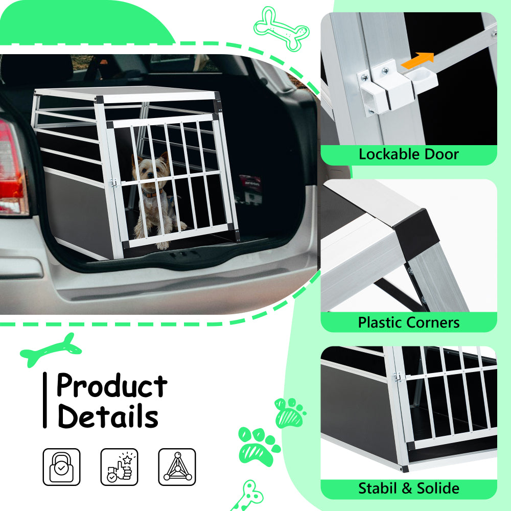 Aluminum Transport Box 35 × 25 × 27 in, Aluminum Car Transport Box Travel Transport Box for dogs and cats, Black and Silver