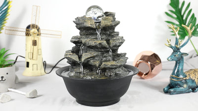 Rock Tabletop Indoor Fountain with LED Lights-8.3"H