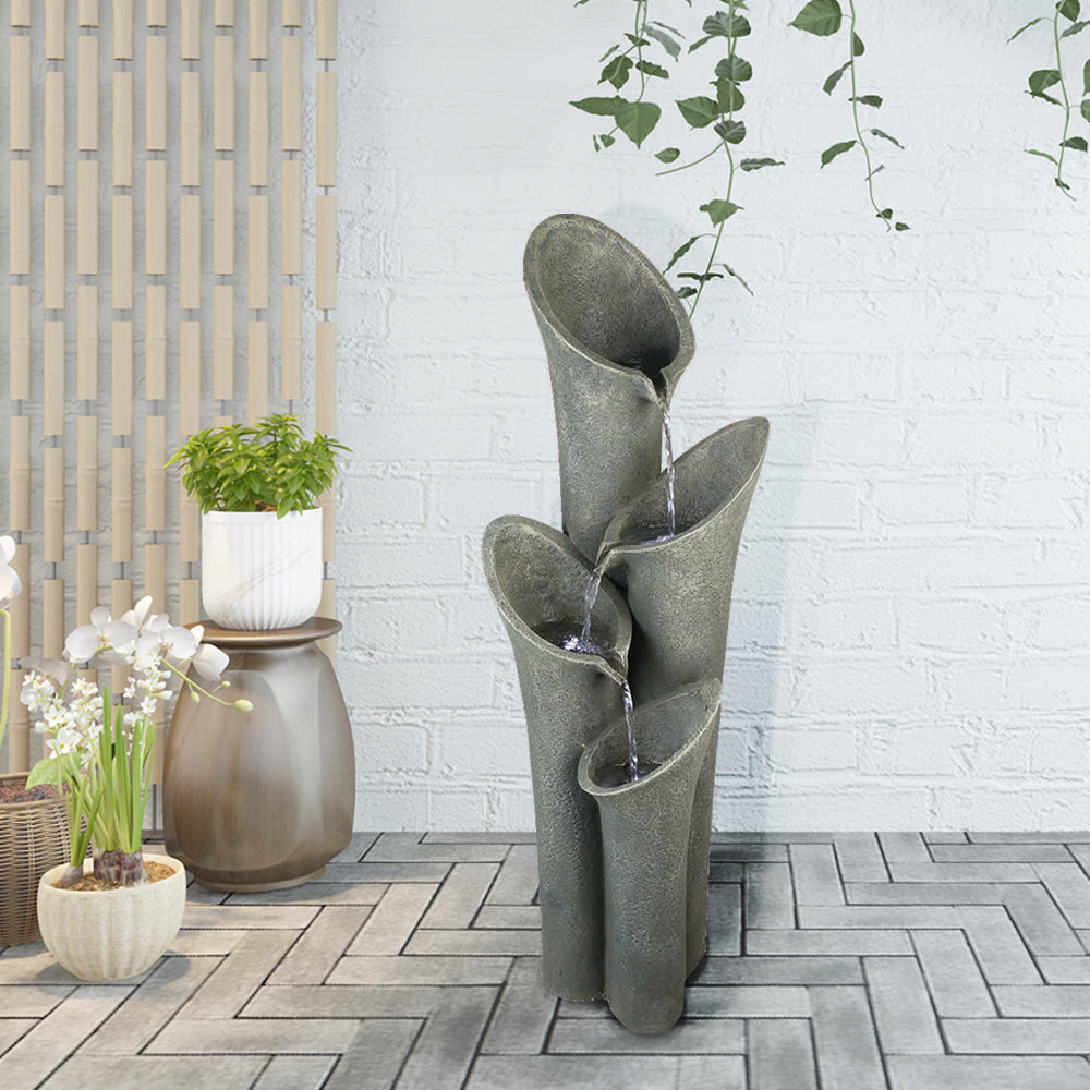 33.5"H-Tiered Rock Water Outdoor Fountain with LED Lights