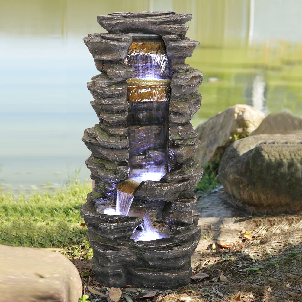 Rock Waterfall Outdoor Fountain with LED Lights